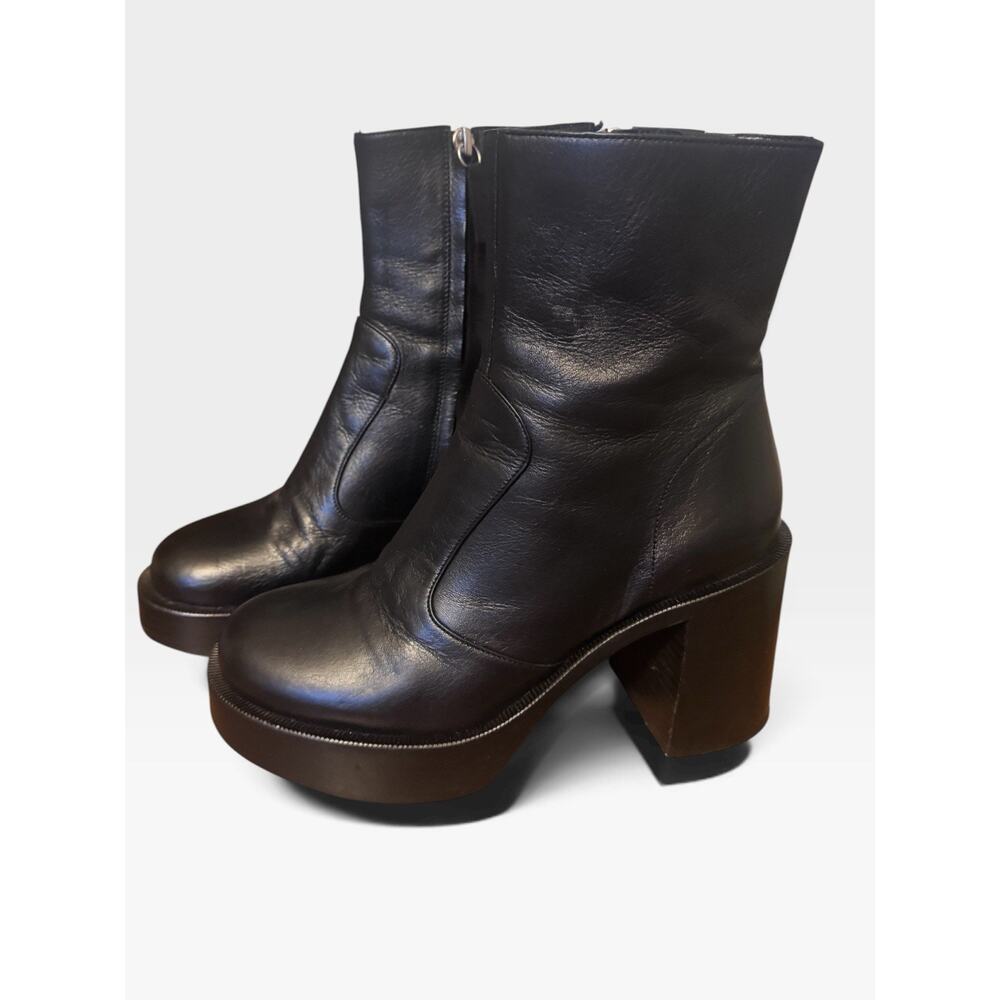 Simon Miller Low Raid Black Leather Platform Boots Zip Round Toe SZ 37/ US 7 - Picture 5 of 9